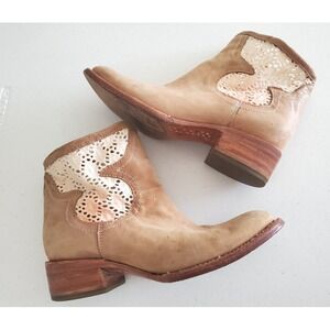 Freebird 7 Halo Tan Leather Crochet Lace Western Ankle Boots FB-CBCRO Boho